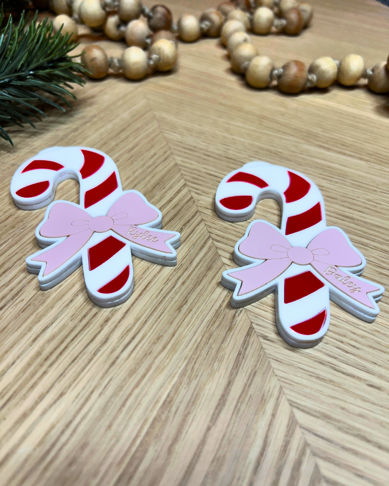 Candy Cane with Bow Ornament/Stocking Tag